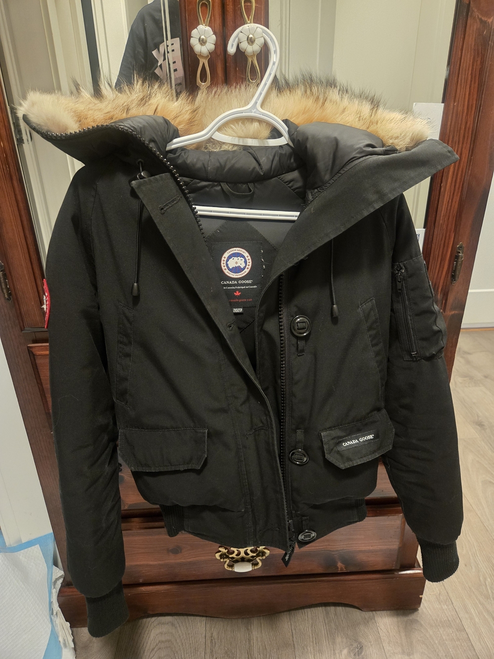 Canada Goose Black Bomber Jacket with Fur Trim Hood - XXS